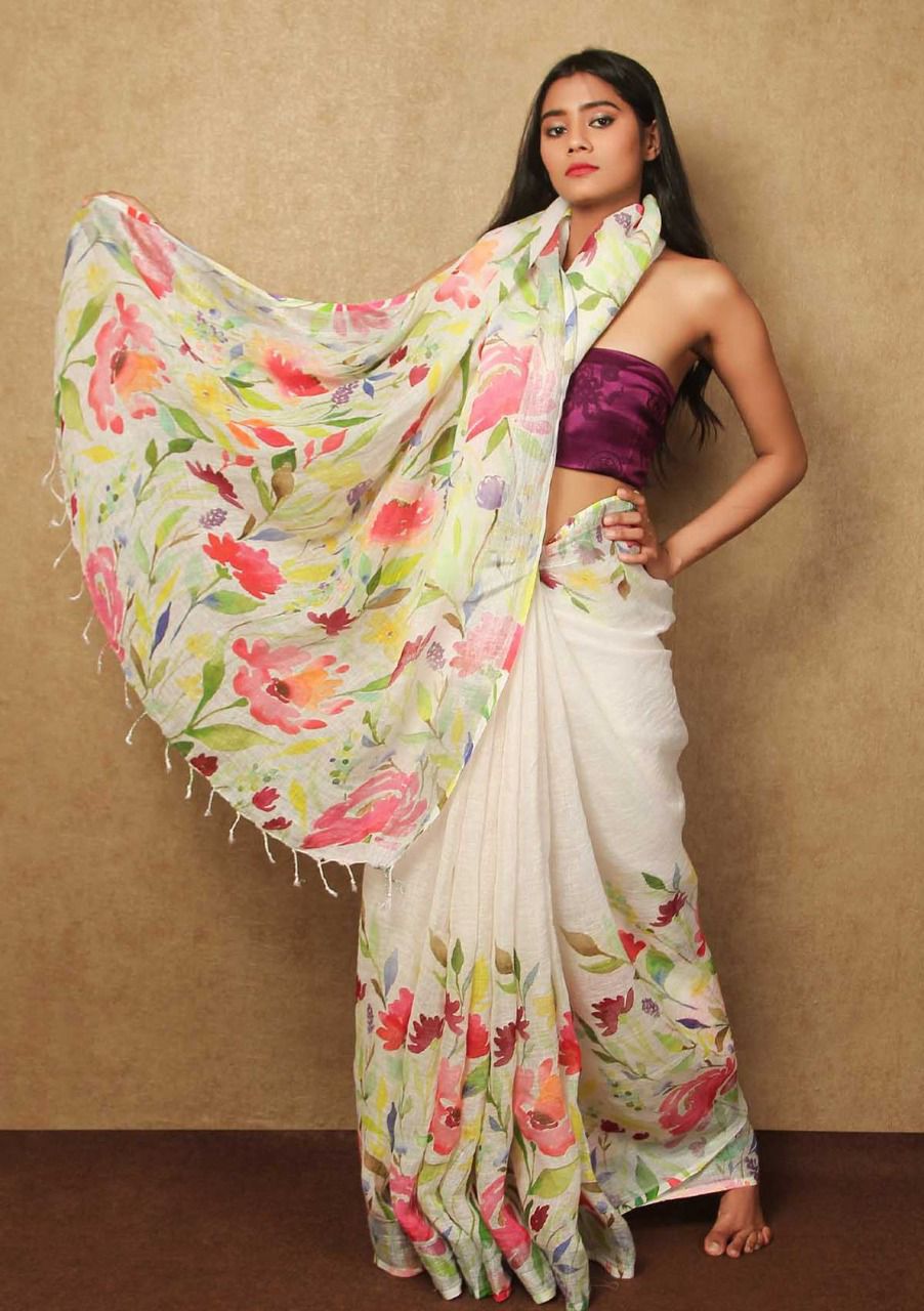 Enhance your look with linen saree