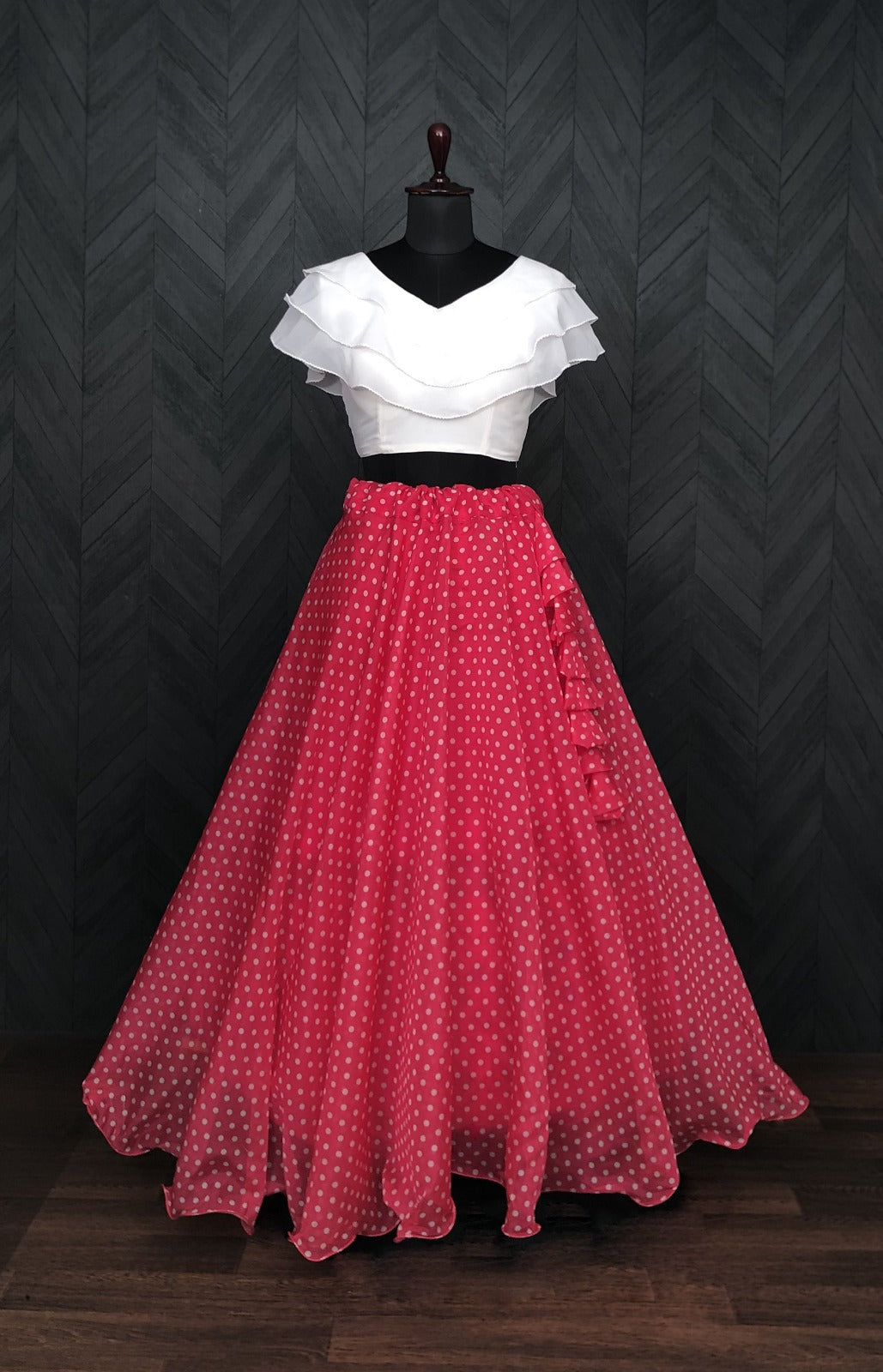Digital Printed faux crop top and skirt