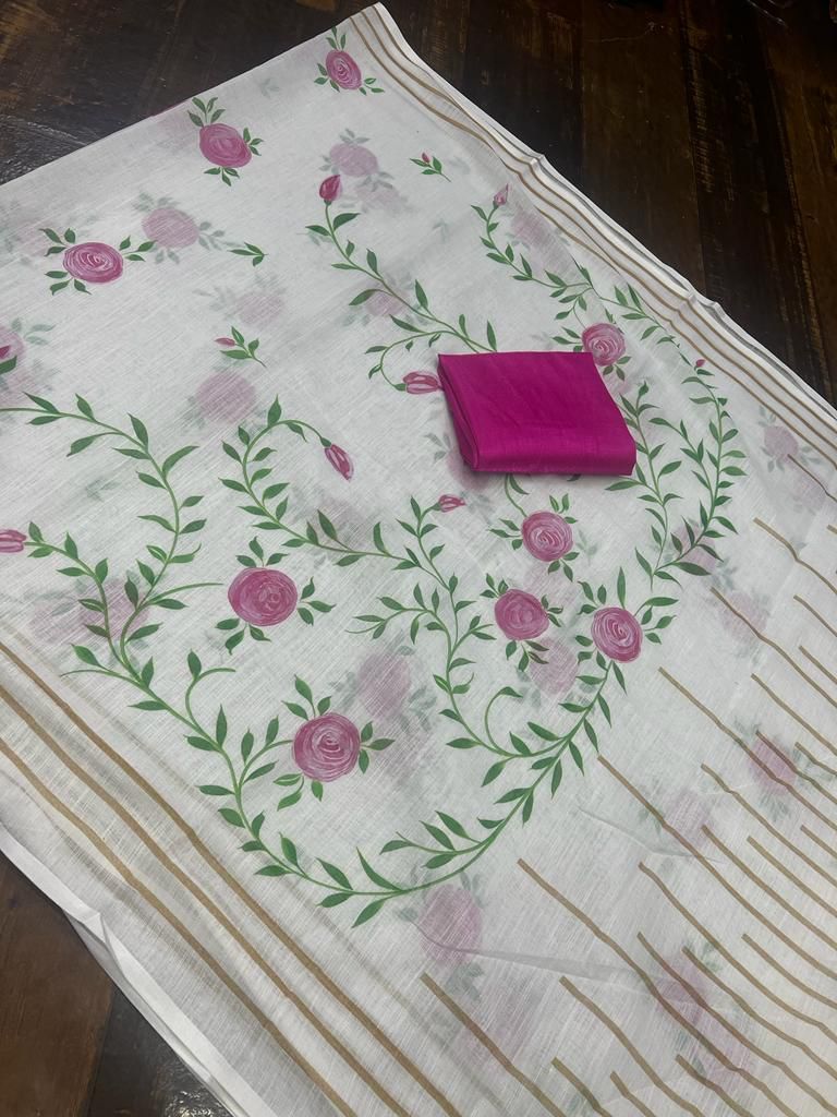 Plain linen saree