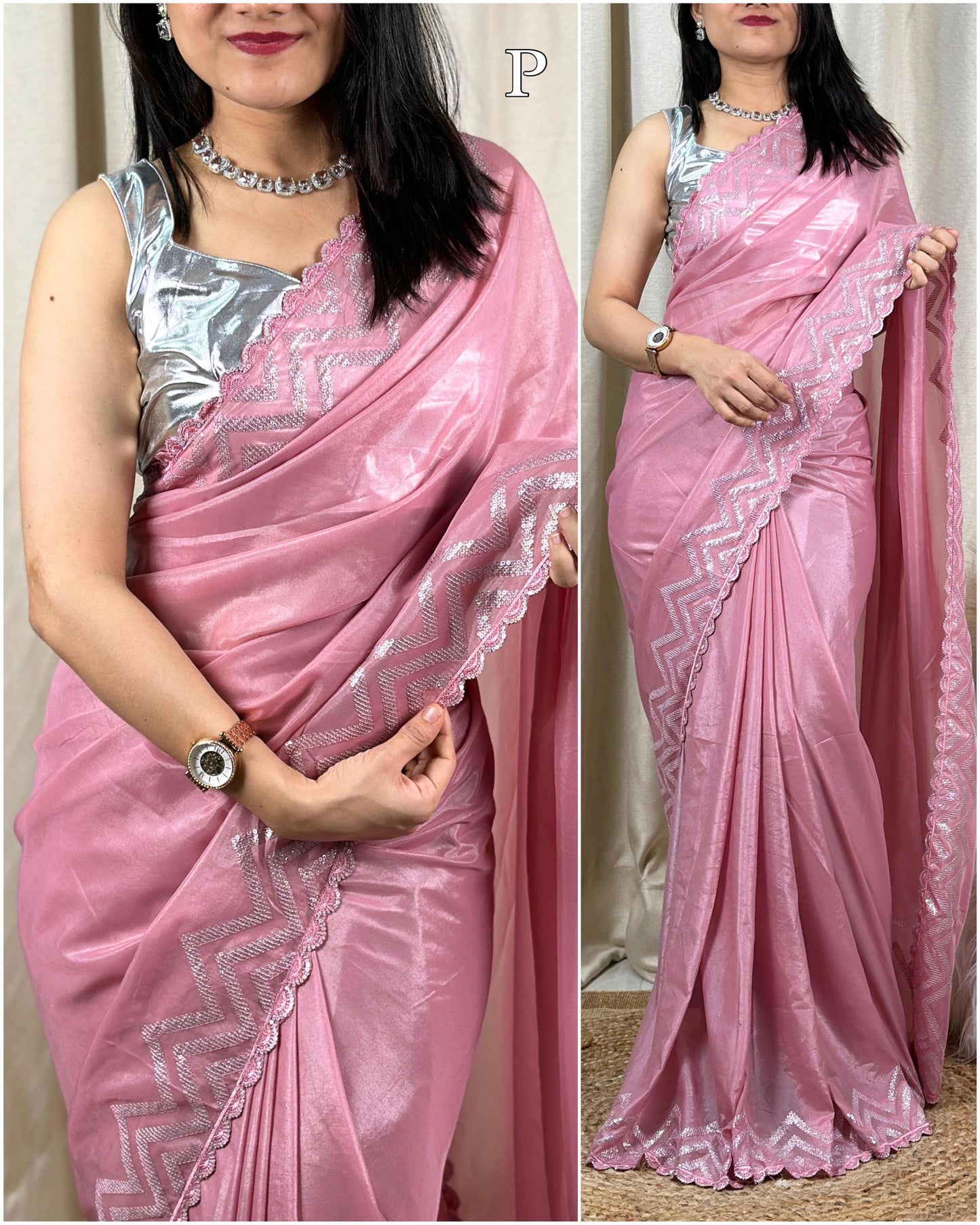 Designer metallic silk saree