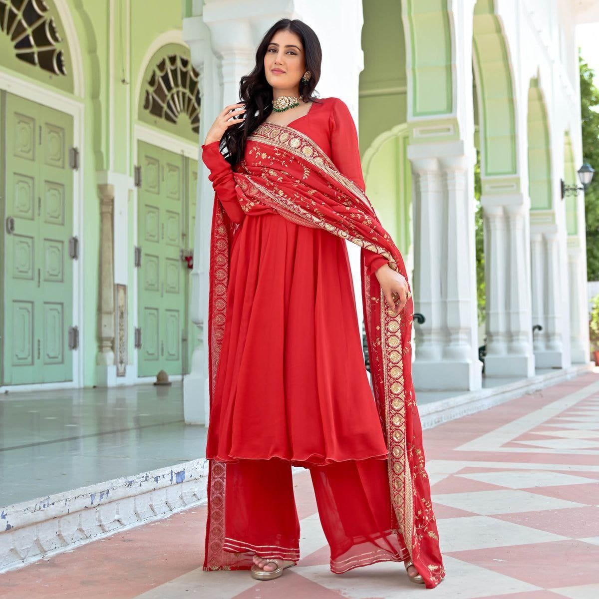 georgette red gown