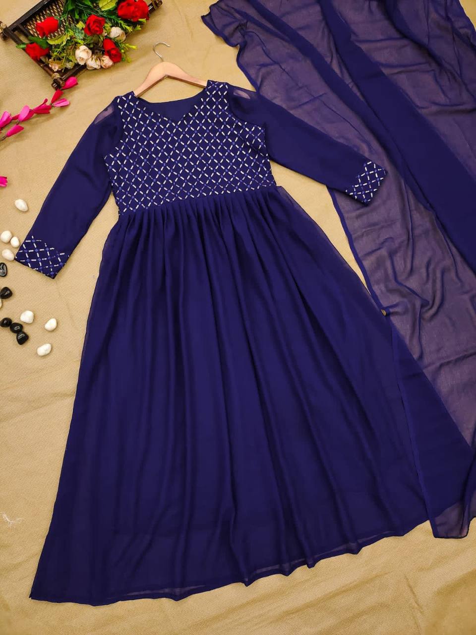 Georgette navy blue gown