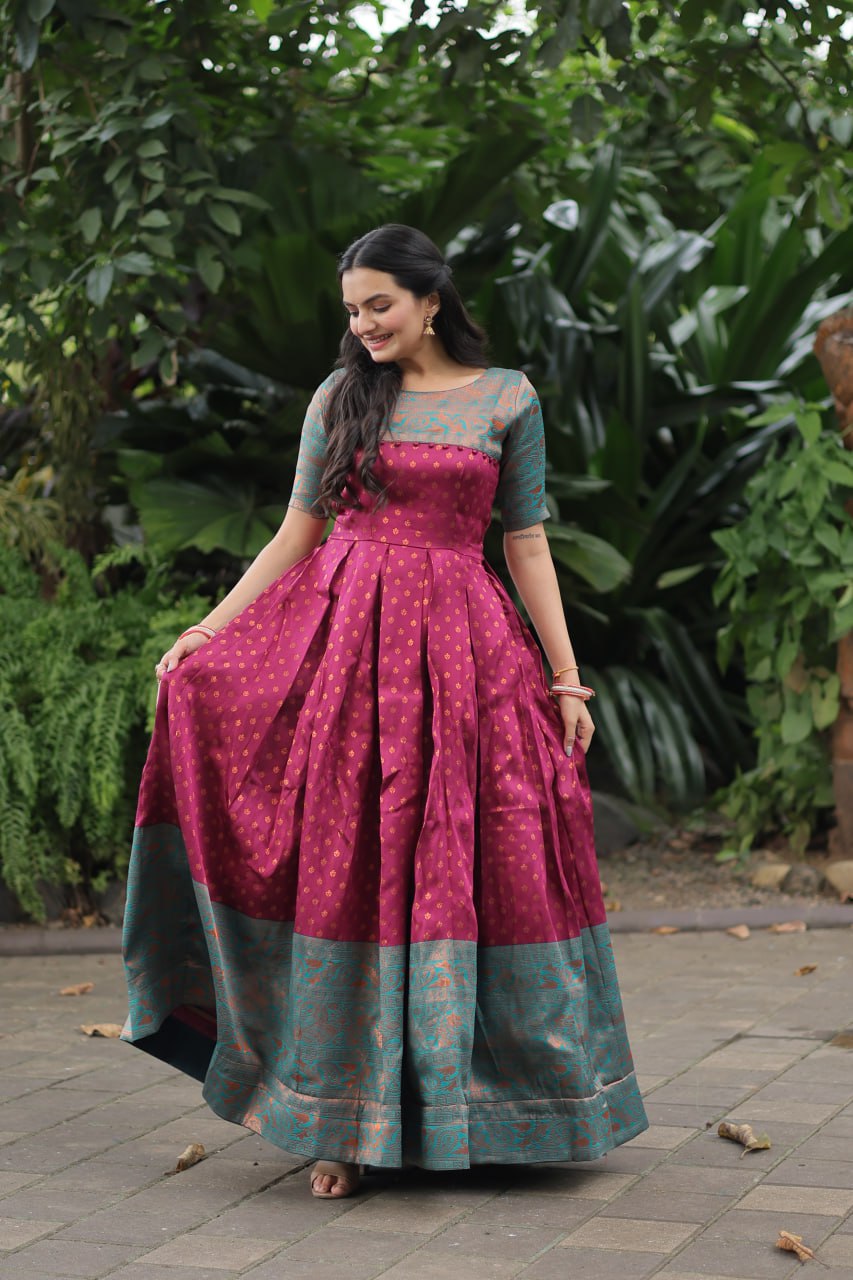 Long Banarasi Silk Dresses – Sarang
