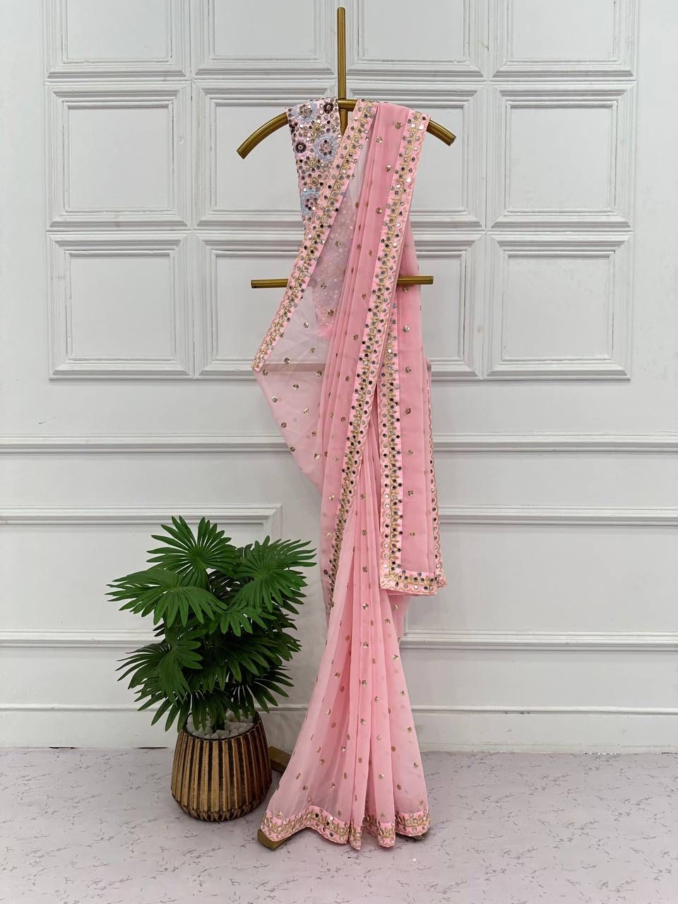Banglori  lace work saree