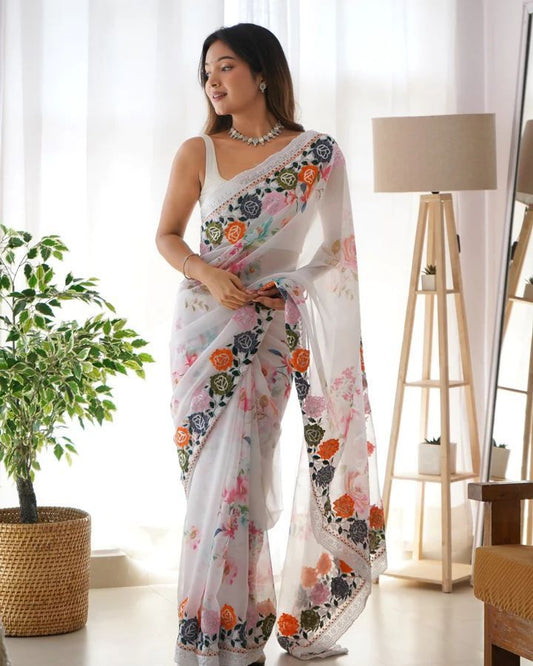 Georgette embroidery saree